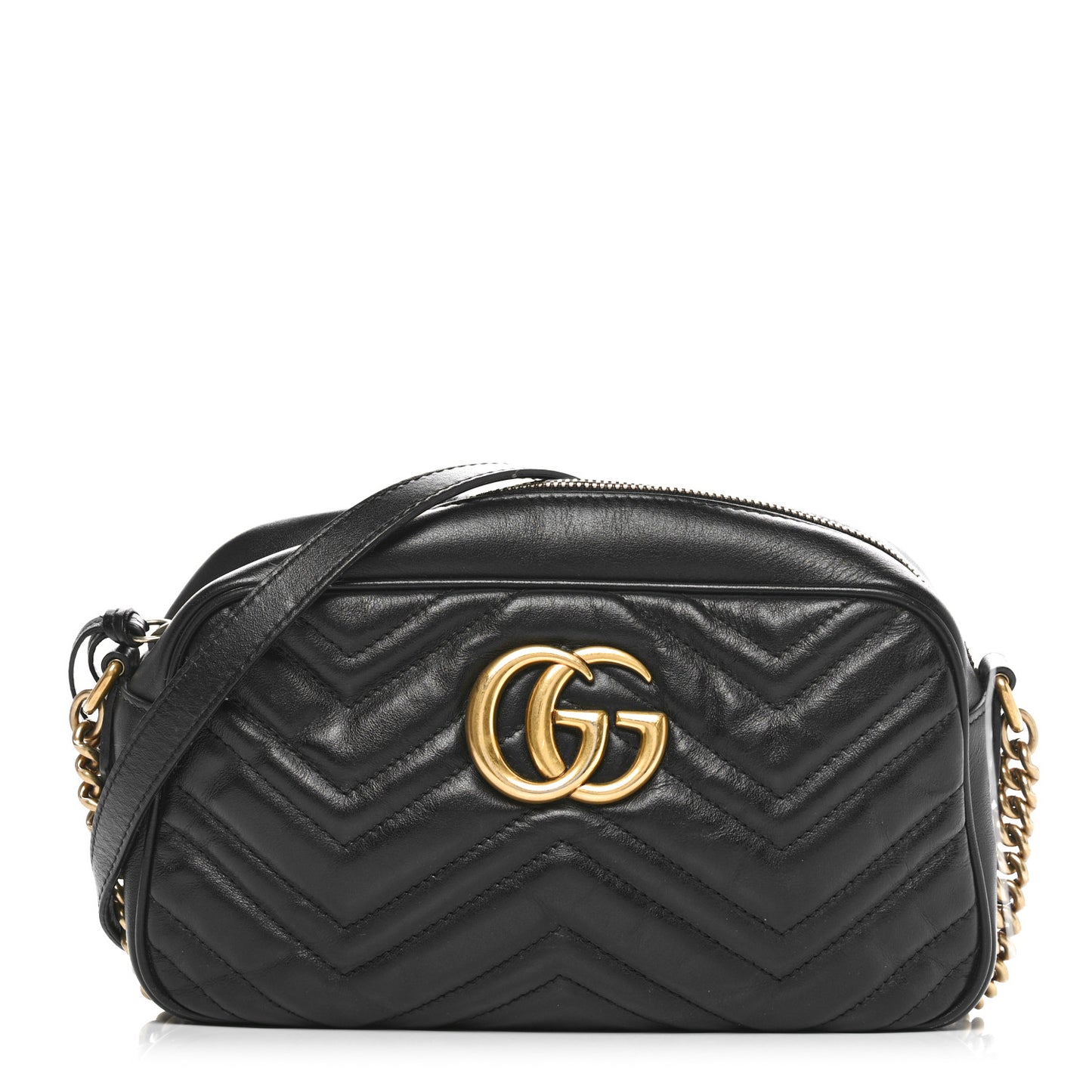 Calfskin Matelasse Small GG Marmont Chain Shoulder Bag Black