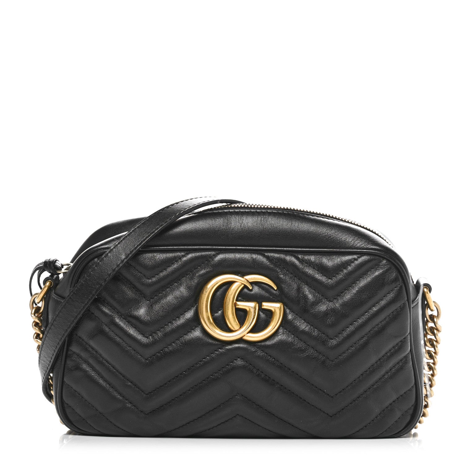 Gucci Calfskin Matelasse Small GG Marmont Chain Shoulder Bag Black 1 of 10
