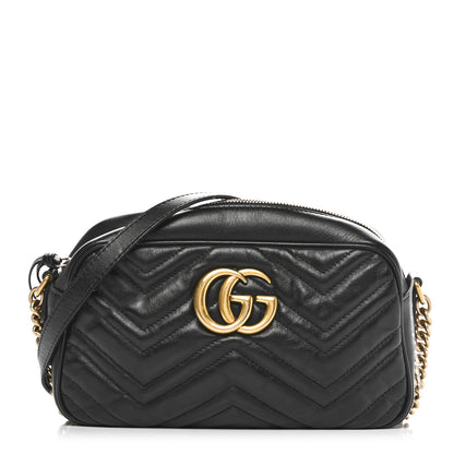 Gucci Calfskin Matelasse Small GG Marmont Chain Shoulder Bag Black 1 of 10