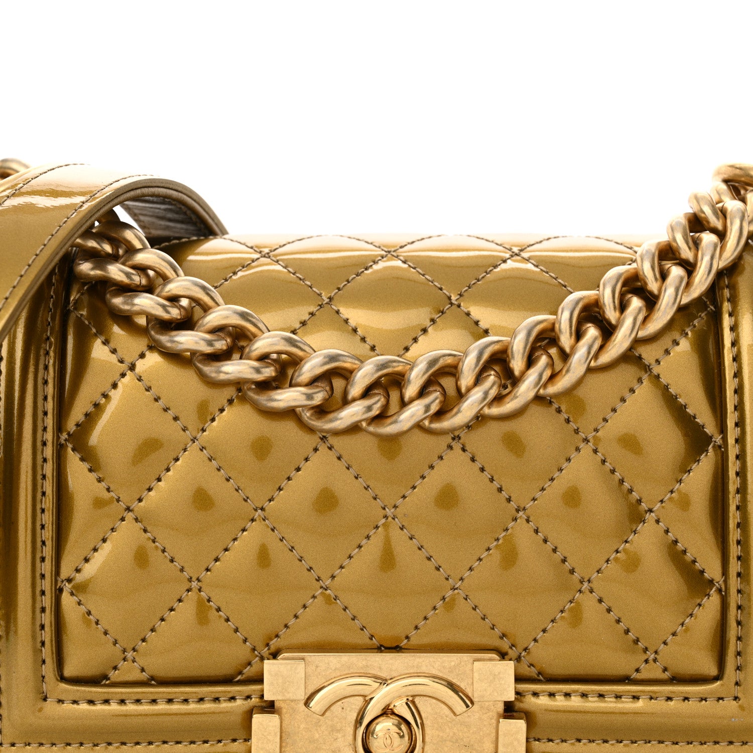 Chanel Metallic Patent Calfskin Quilted Small Boy Flap Gold 8 of 11