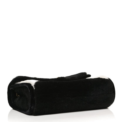 Chanel Shearling Checkered Flap Bag Black White 4 of 11