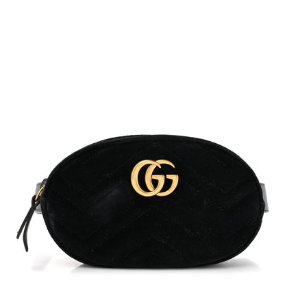 Gucci Velvet Matelasse GG Marmont Belt Bag 75 30 Black 1 of 11