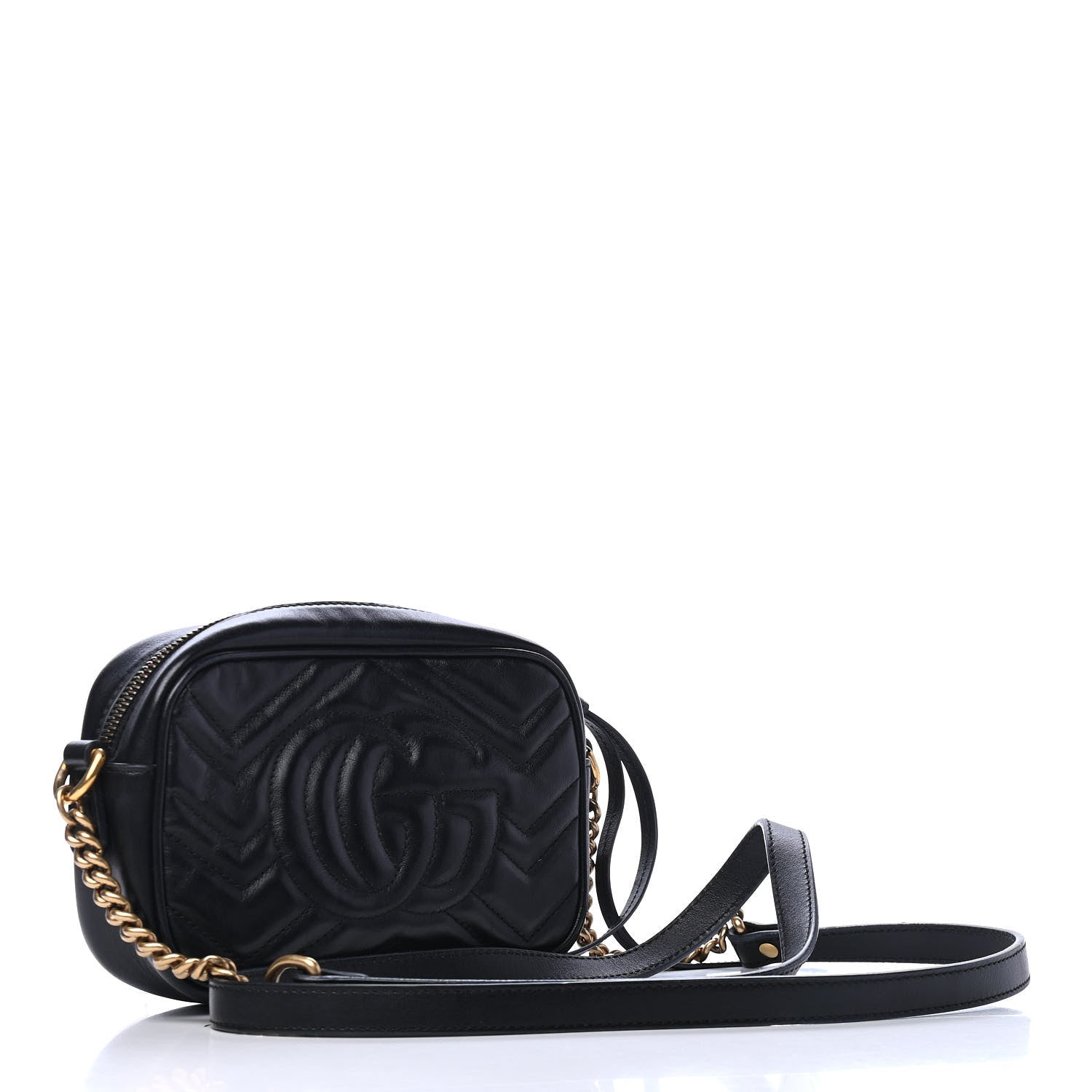 Gucci Calfskin Matelasse Mini GG Marmont Chain Shoulder Bag Black 2 of 4