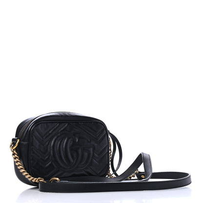 Gucci Calfskin Matelasse Mini GG Marmont Chain Shoulder Bag Black 2 of 4