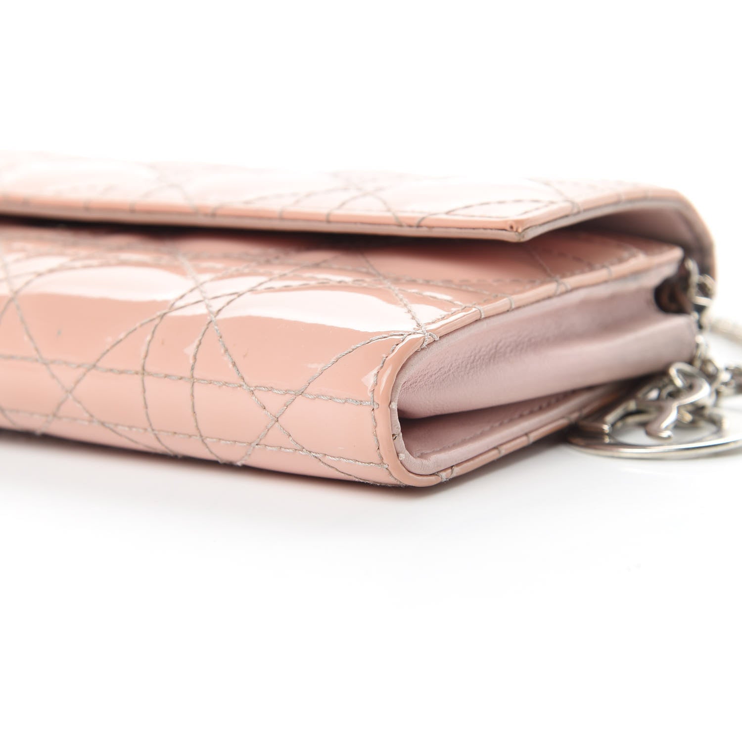 Christian Dior Patent Cannage Lady Dior Rendezvous Wallet On Chain Pink 10 of 20