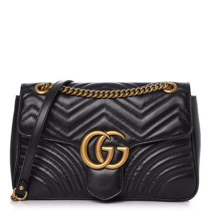 Gucci Calfskin Matelasse Medium GG Marmont Shoulder Bag Black 1 of 9