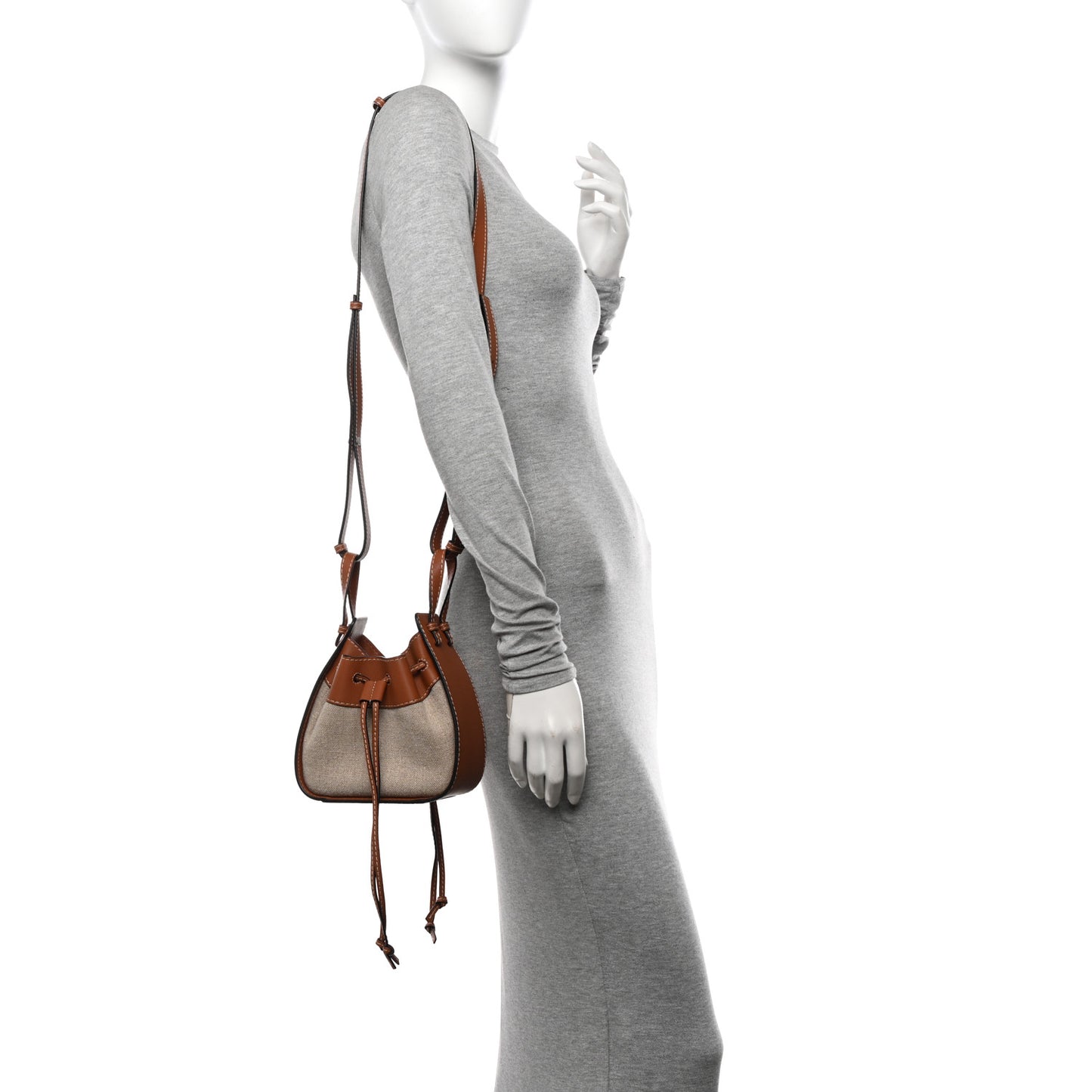Calfskin Canvas Mini Hammock Shoulder Bag Natural Tan