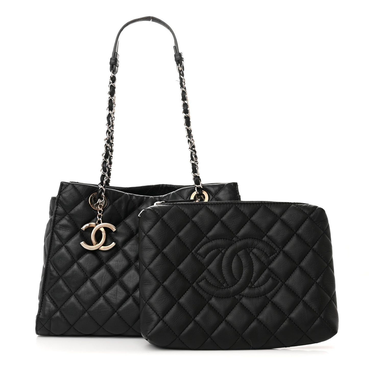 Calfskin Quilted Small Chic and Soft Shopping Tote Black