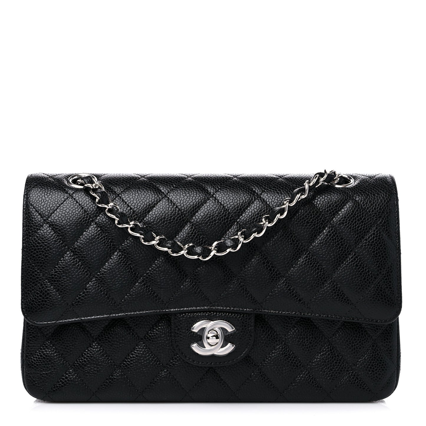 Caviar Quilted Medium Double Flap Black