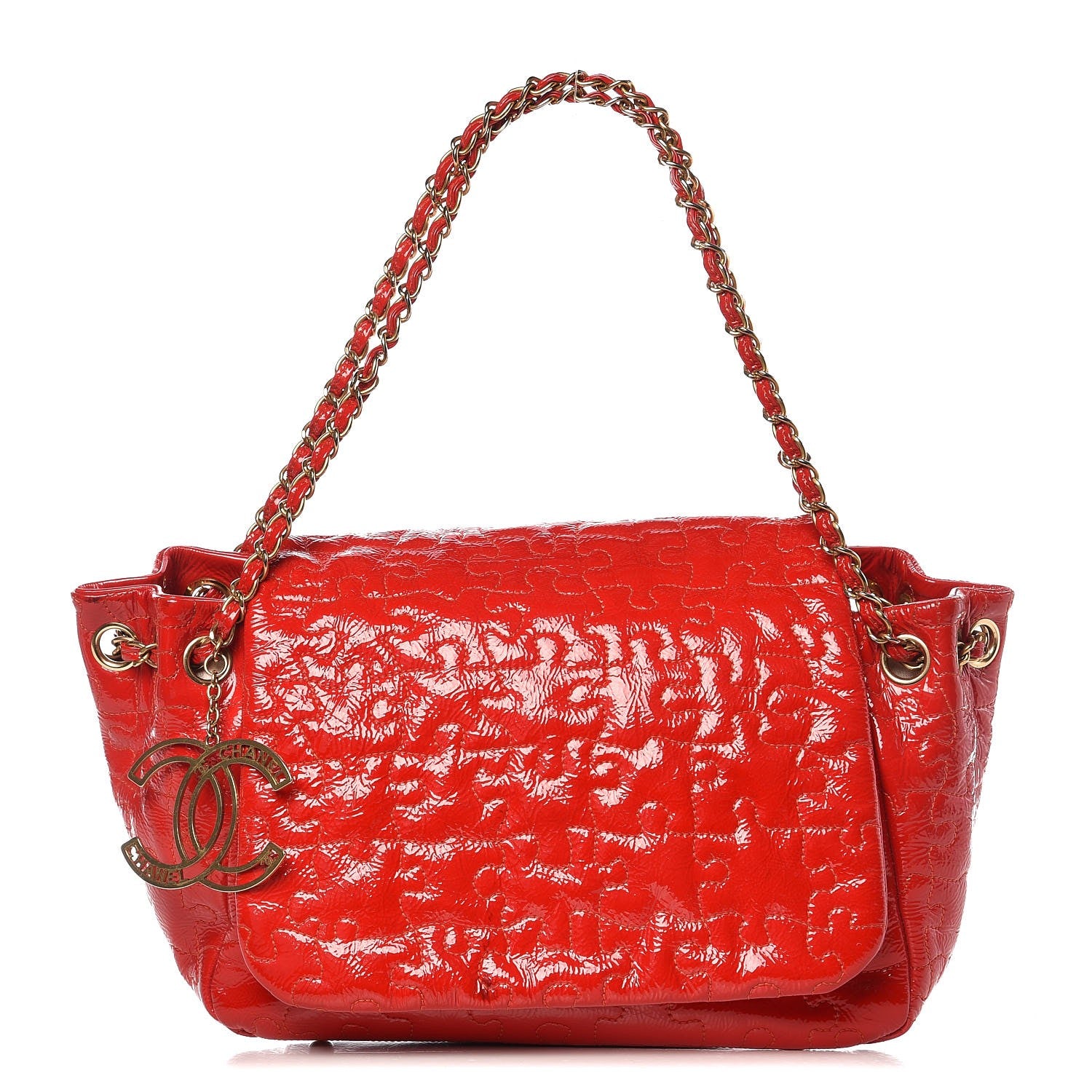 Chanel Crackled Patent Puzzle Accordion Flap Bag Red 1 of 13
