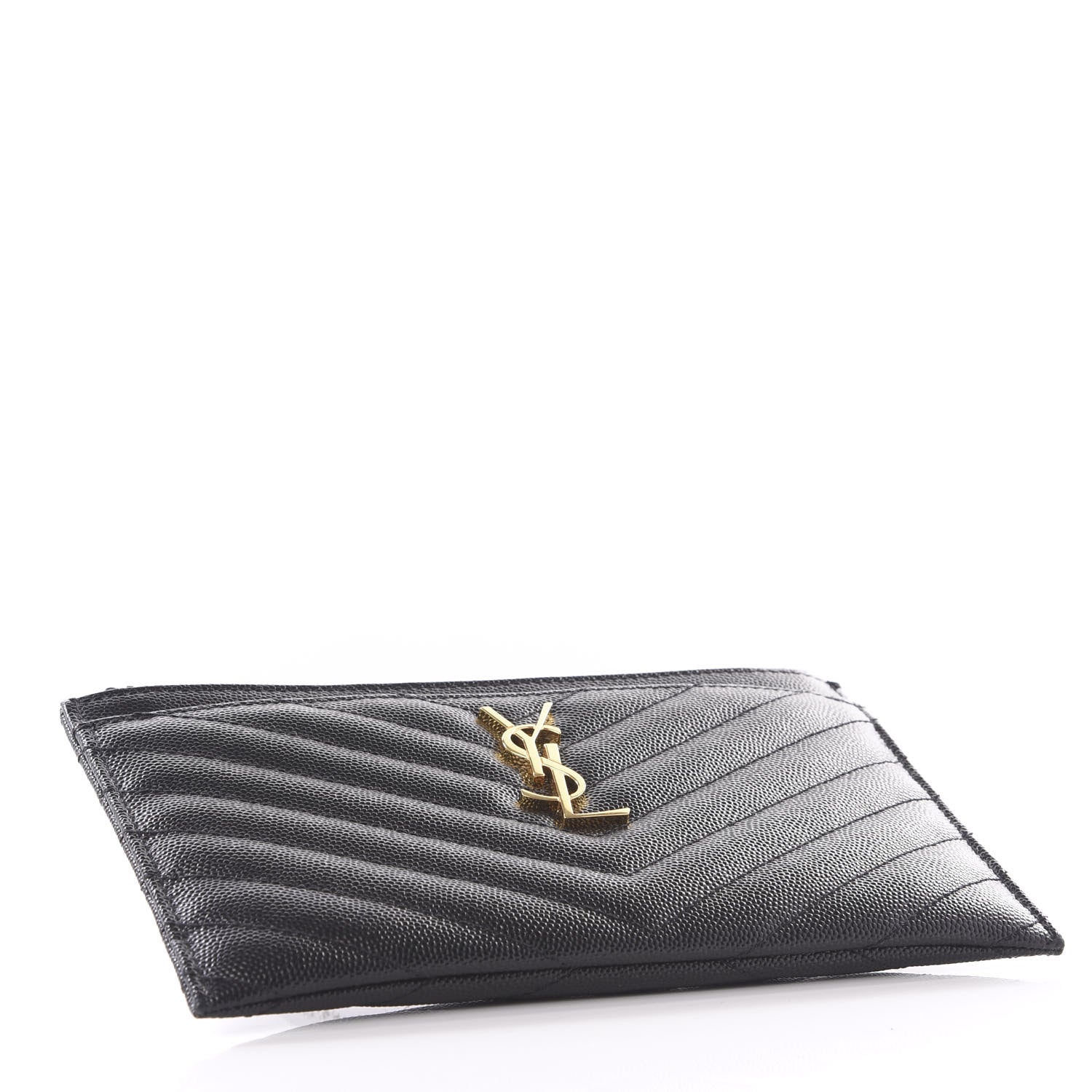 Saint Laurent Grain De Poudre Chevron Monogram Bill Pouch Black 3 of 8