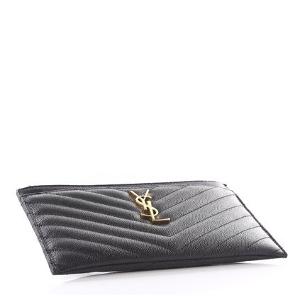 Saint Laurent Grain De Poudre Chevron Monogram Bill Pouch Black 3 of 8