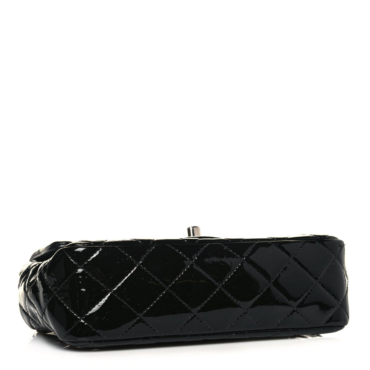 Patent Calfskin Quilted Mini Rectangular Flap Black