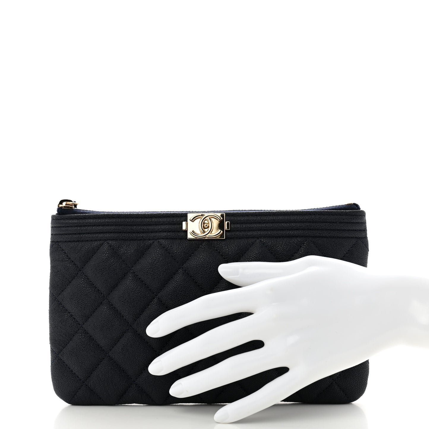Caviar Quilted Small Zipped Boy Pouch Navy Blue