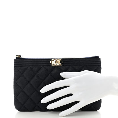 Chanel Caviar Quilted Small Zipped Boy Pouch Navy Blue 2 of 7