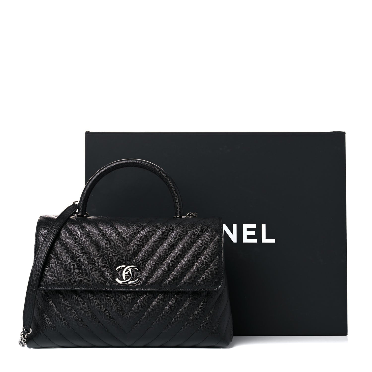 Chanel Caviar Chevron Quilted Medium Coco Handle Flap Black 11 of 11