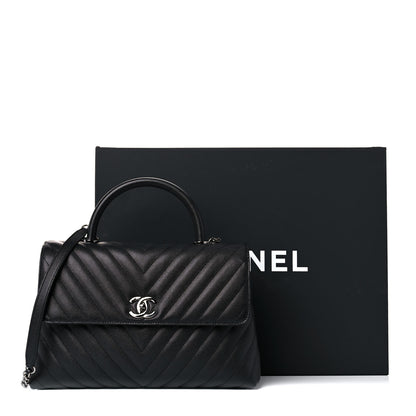 Chanel Caviar Chevron Quilted Medium Coco Handle Flap Black 11 of 11