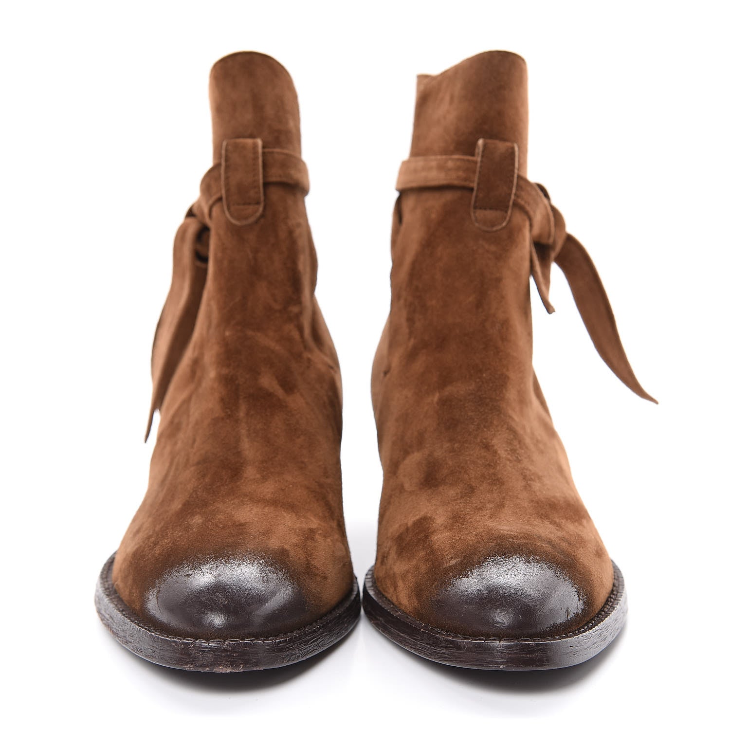 Saint Laurent Suede Womens Bow Ankle Boots 38 Dark Brown 2 of 7