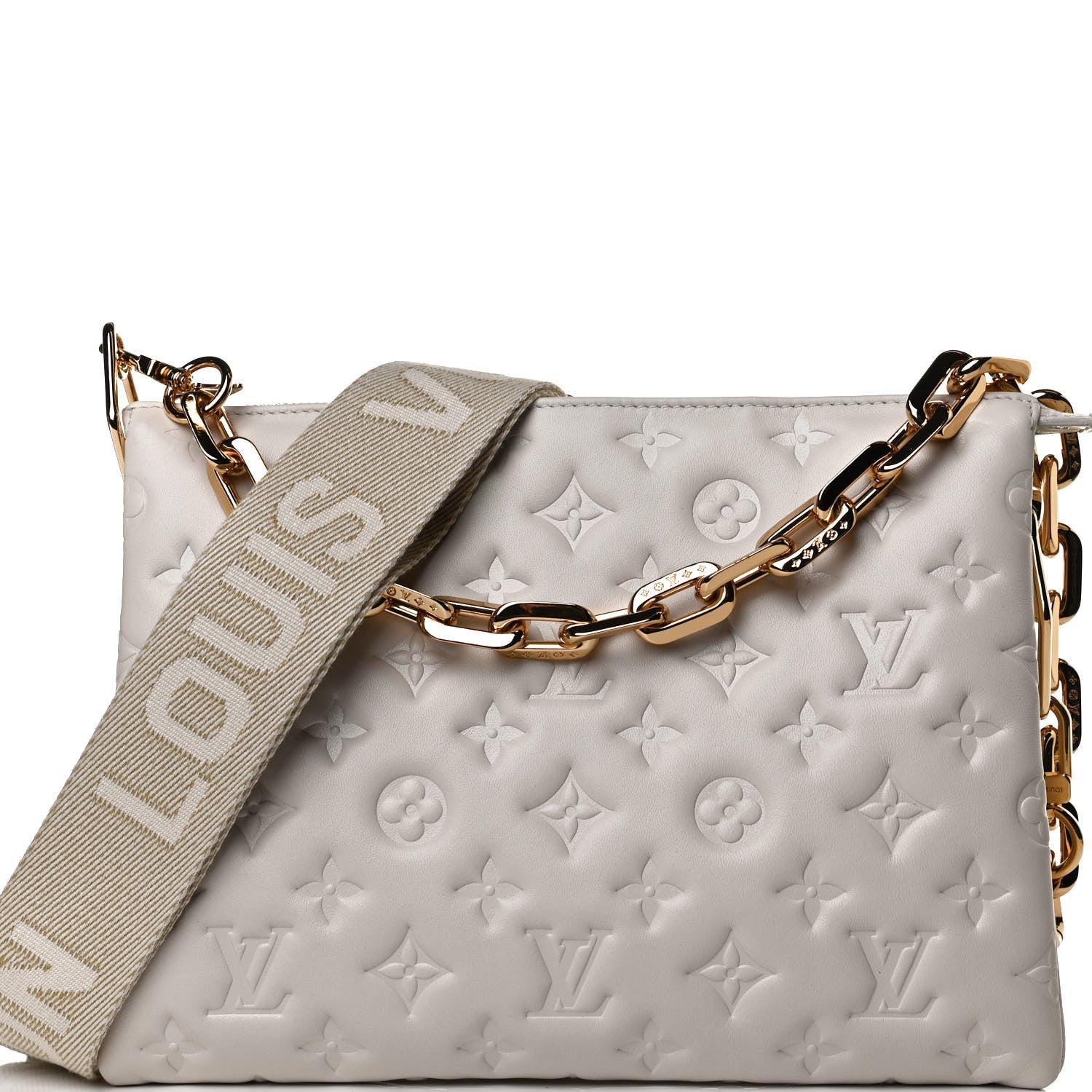 Louis Vuitton Lambskin Embossed Monogram Coussin PM Beige Cream 7 of 11