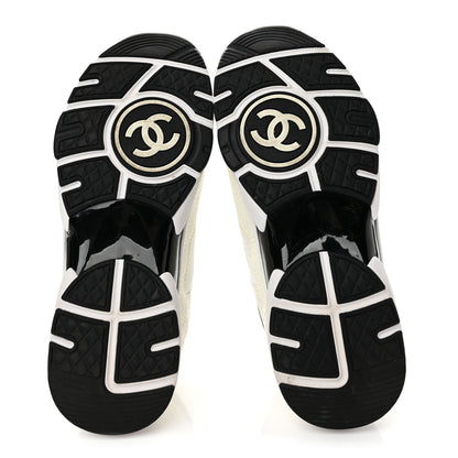 Chanel Mesh Suede Calfskin Grained Calfskin Womens CC Sneakers 38.5 White Black 6 of 8