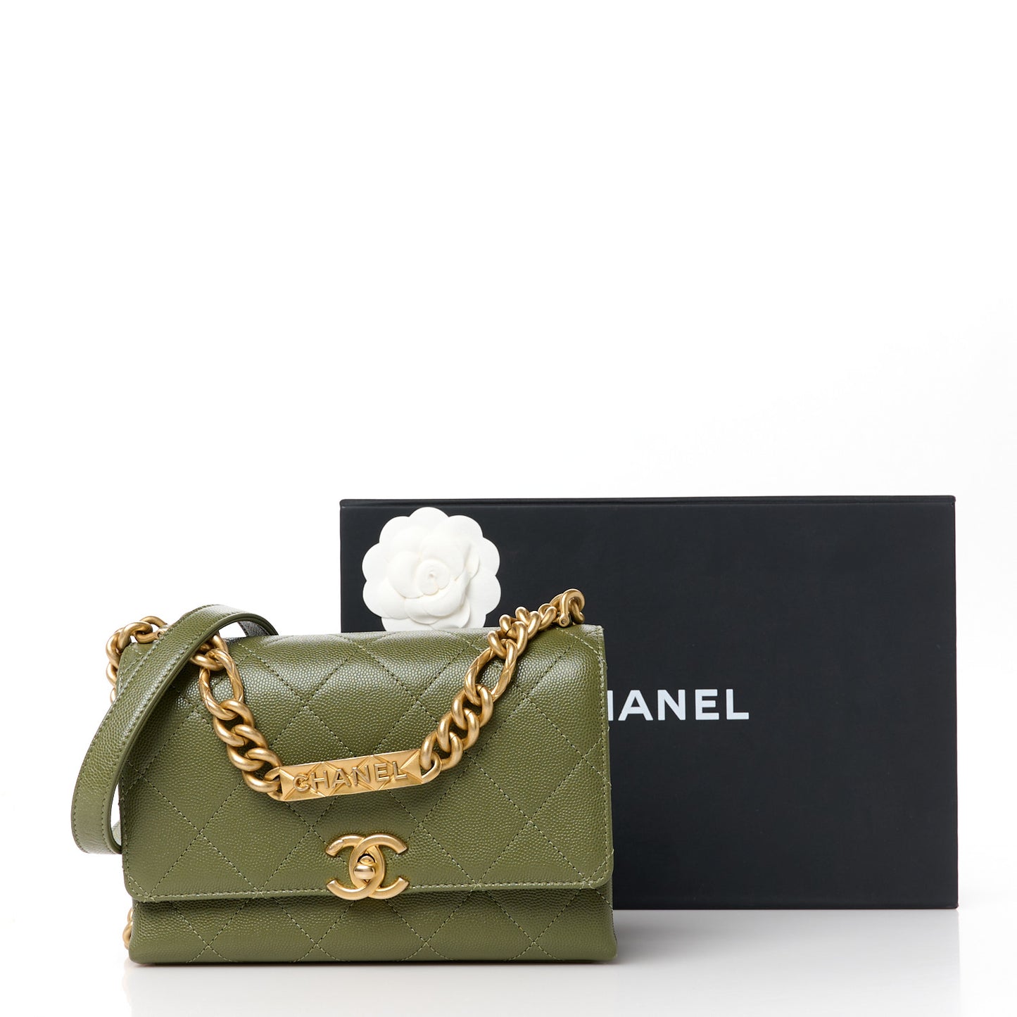 Caviar Quilted Mini Bracelet On Chain Flap Green