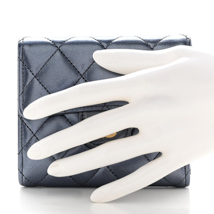 Chanel Iridescent Lambskin Quilted Compact Flap Wallet Navy 2 of 9