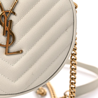 Saint Laurent Grain De Poudre Matelasse Chevron Quilted Round Vinyle Camera Bag Crema Soft 11 of 12