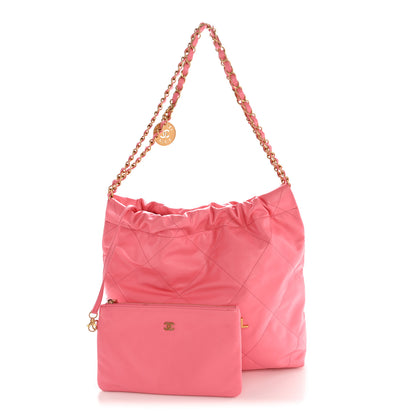 Chanel Shiny Calfskin Quilted Small Chanel 22 Coral Pink 3 of 13