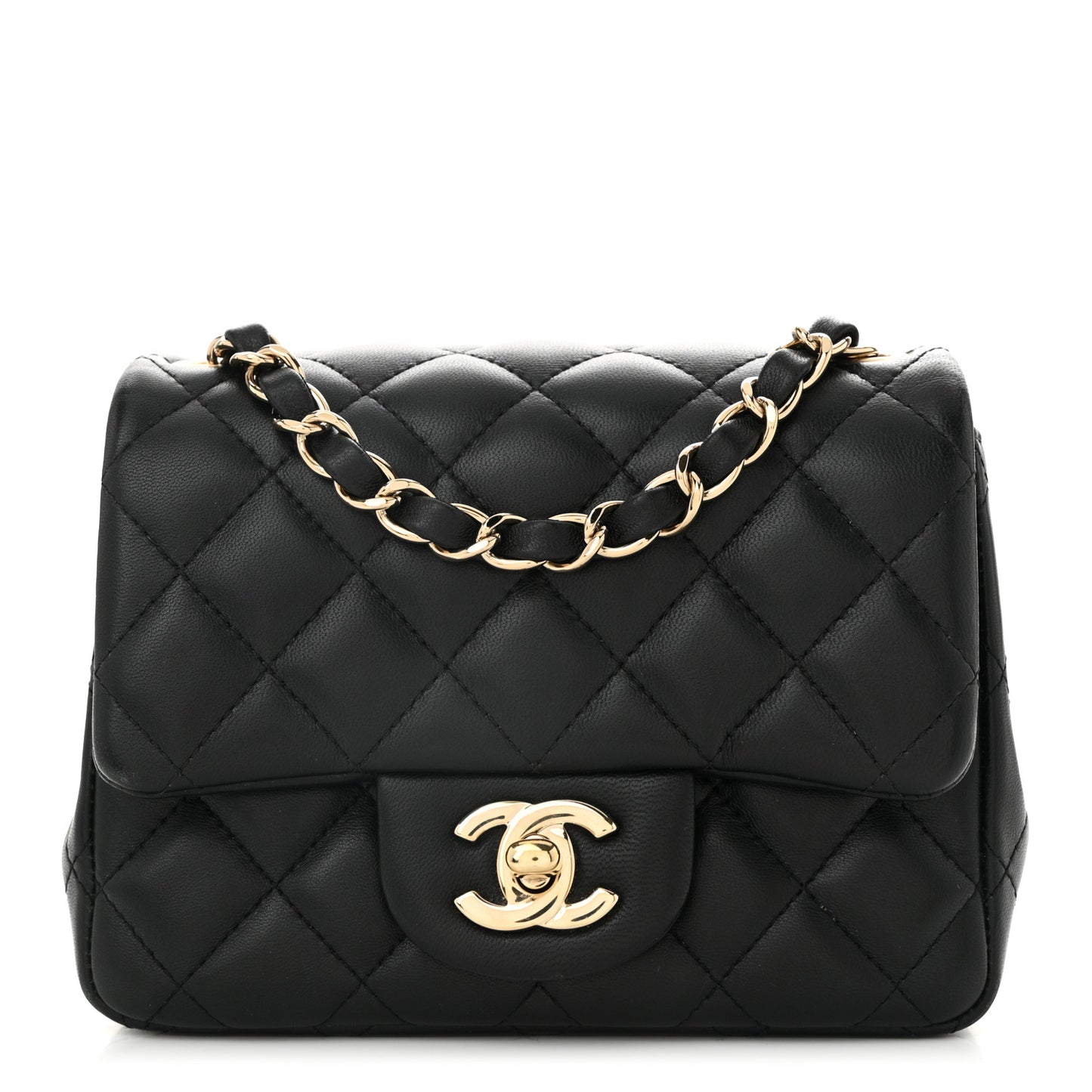 Lambskin Quilted Mini Square Flap Black