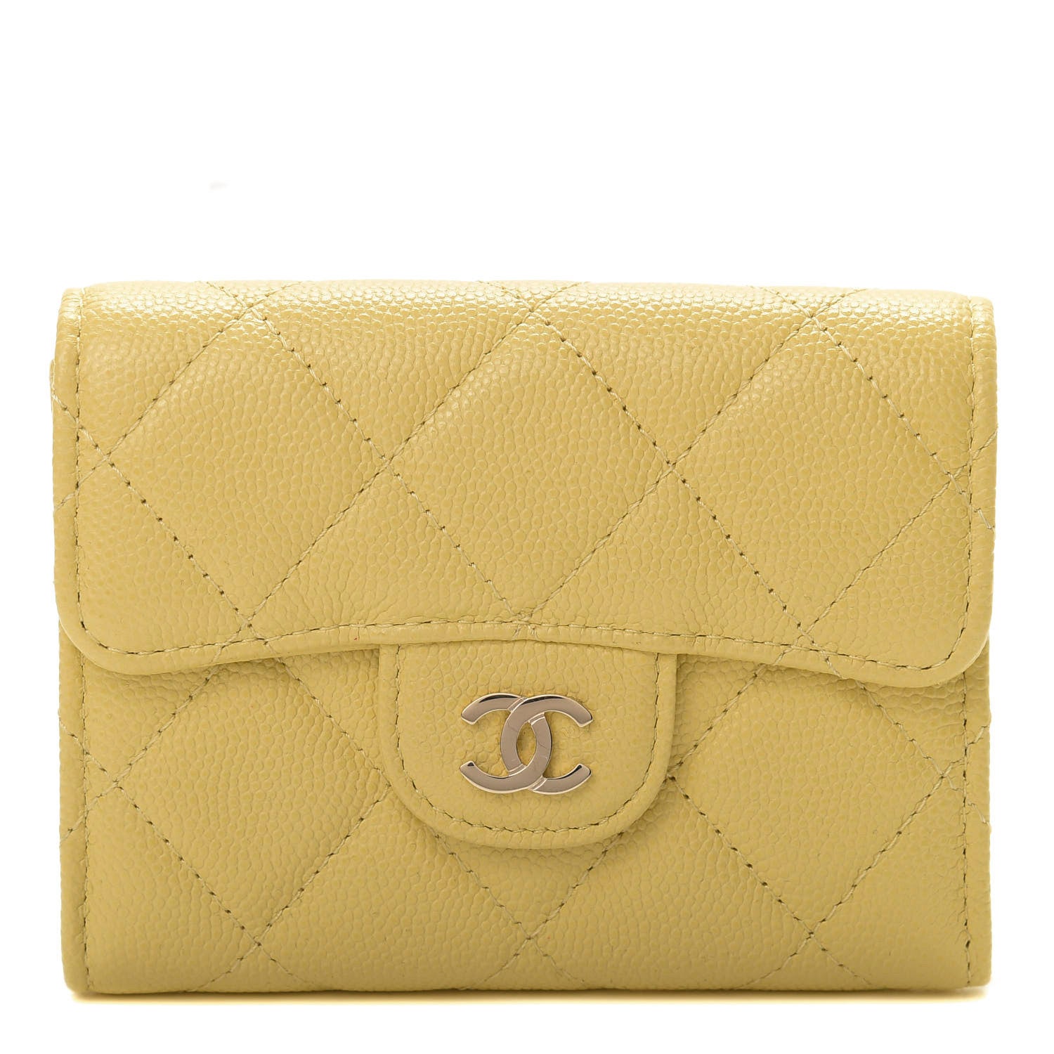 Chanel Caviar Quilted Flap Card Holder Wallet Yellow 1 of 9