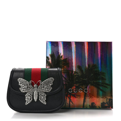 Gucci Calfskin Web Crystal Butterfly Stripe Small Totem Shoulder Bag Black 12 of 12