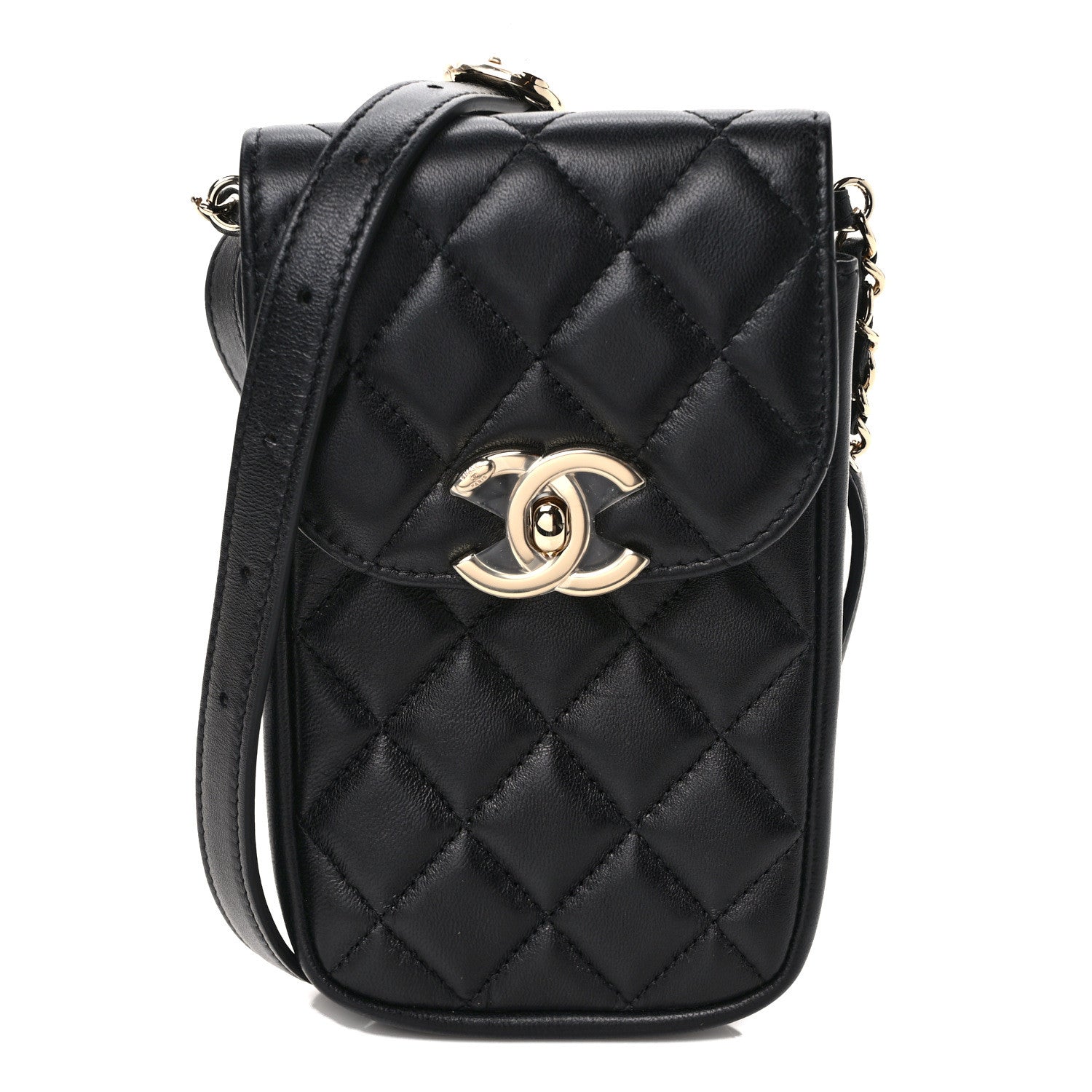 Chanel Lambskin Quilted Phone Chain Clutch Waist Bag Black 1 of 11