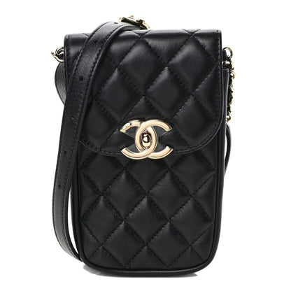 Chanel Lambskin Quilted Phone Chain Clutch Waist Bag Black 1 of 11