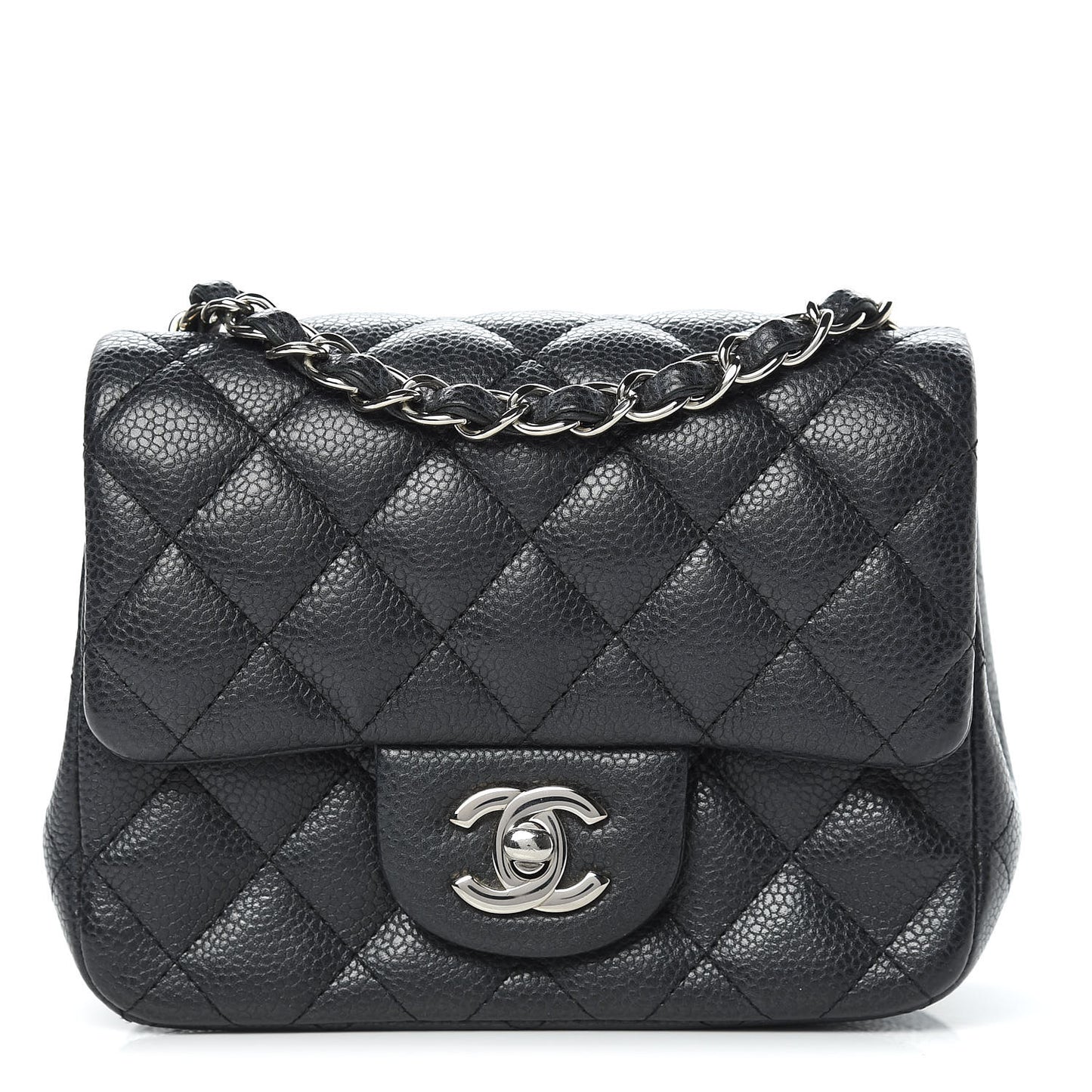 Pearly Caviar Quilted Mini Square Flap Black
