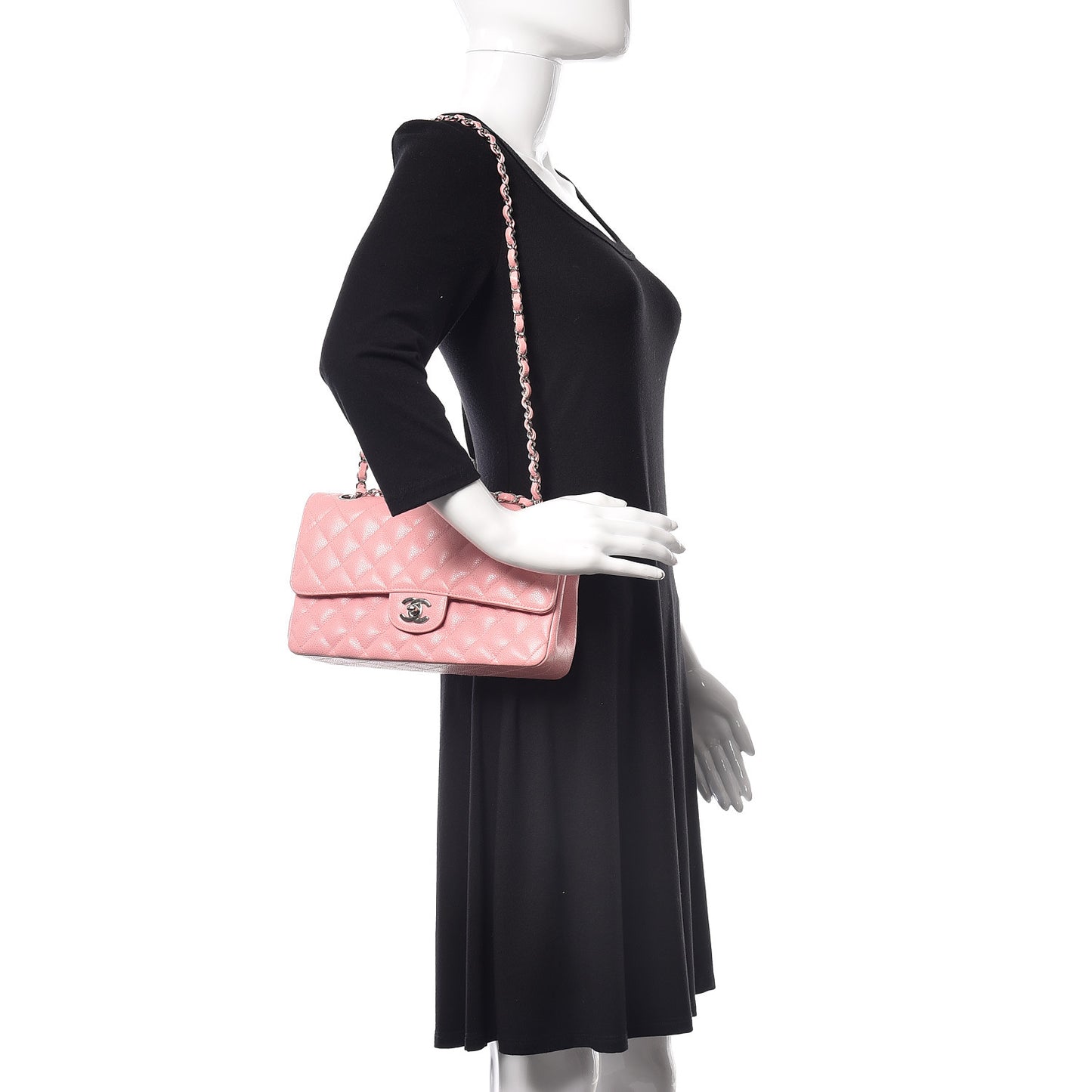 Caviar Quilted Medium Double Flap Pink