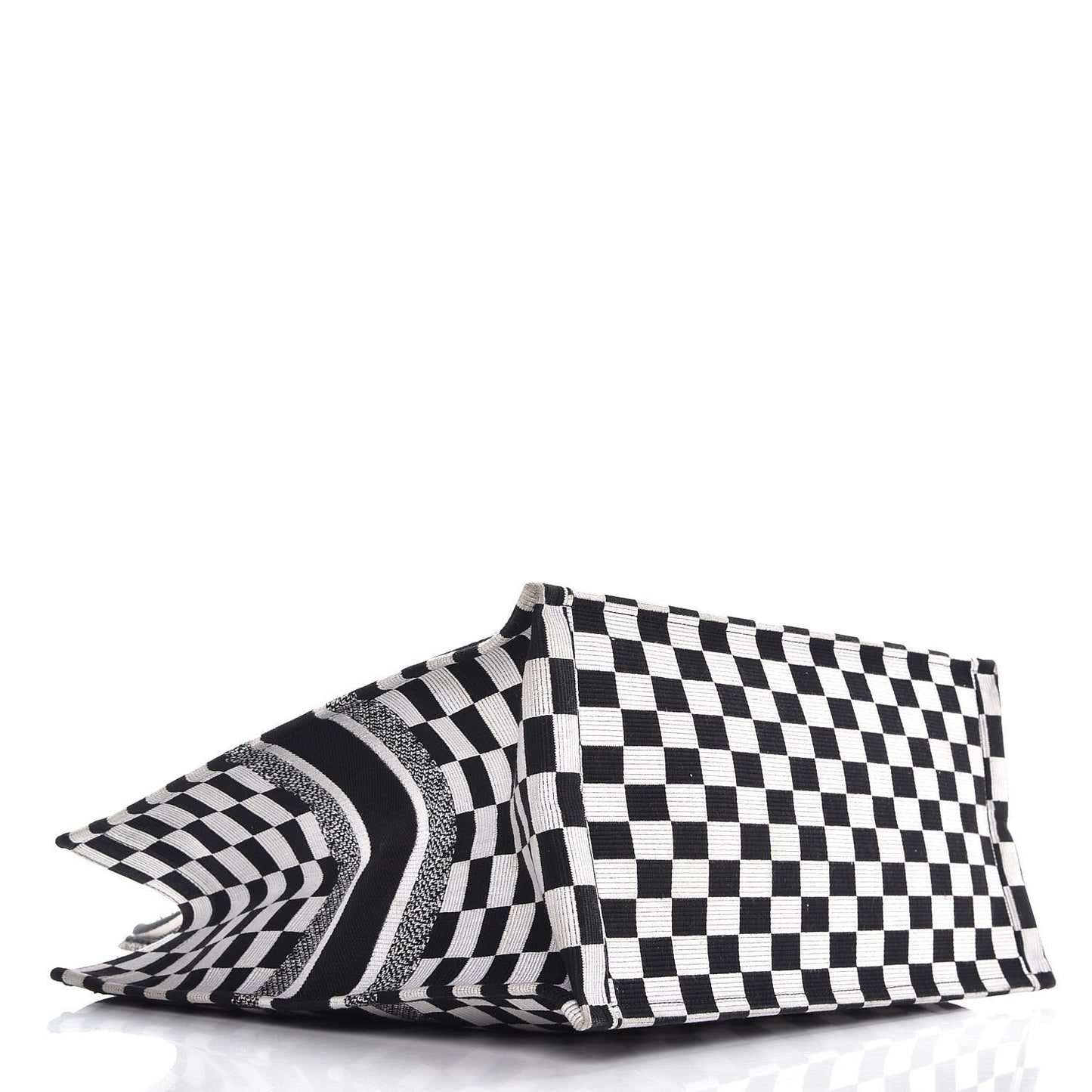 Canvas Embroidered Checkered Book Tote Black White
