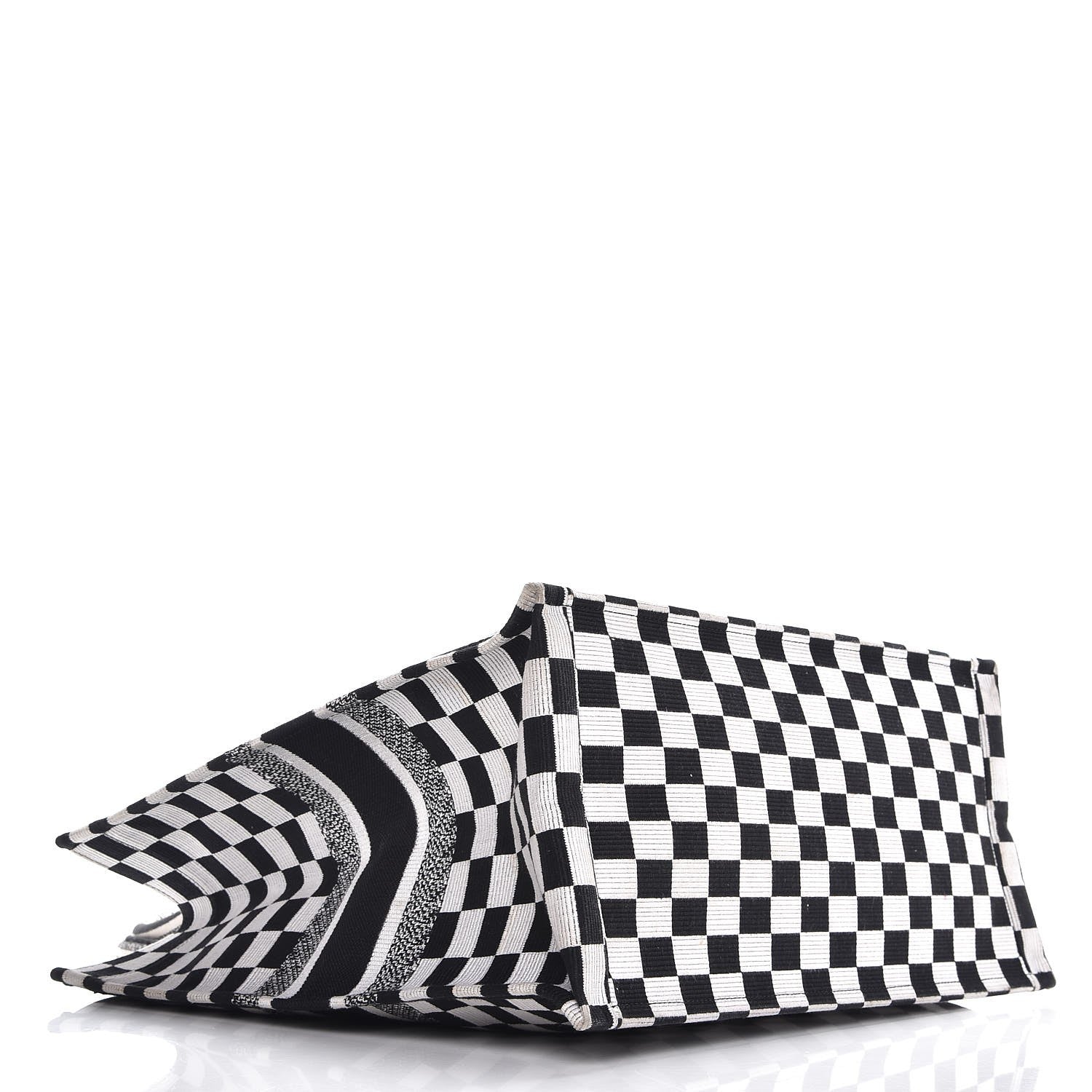 Christian Dior Canvas Embroidered Checkered Book Tote Black White 4 of 12