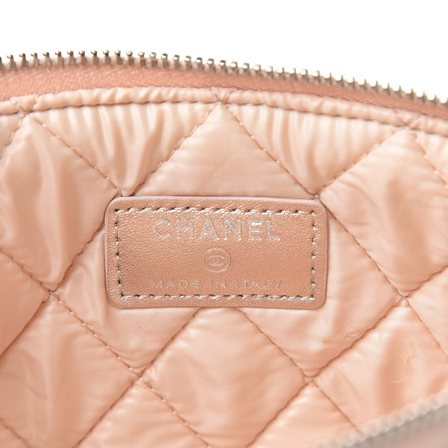 Metallic Lambskin Quilted Small Cosmetic Pouch Light Pink