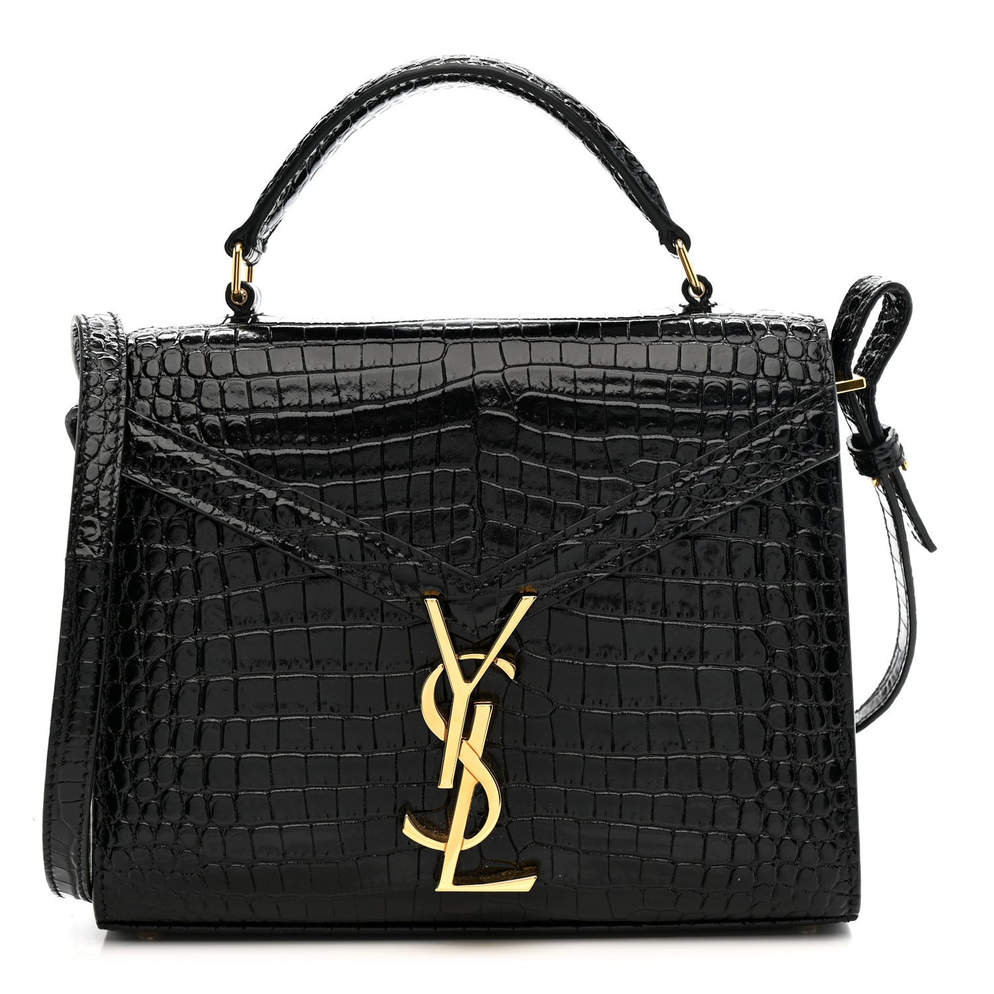 Calfskin Crocodile Embossed Mini Classic Monogram Cassandra Top Handle Black