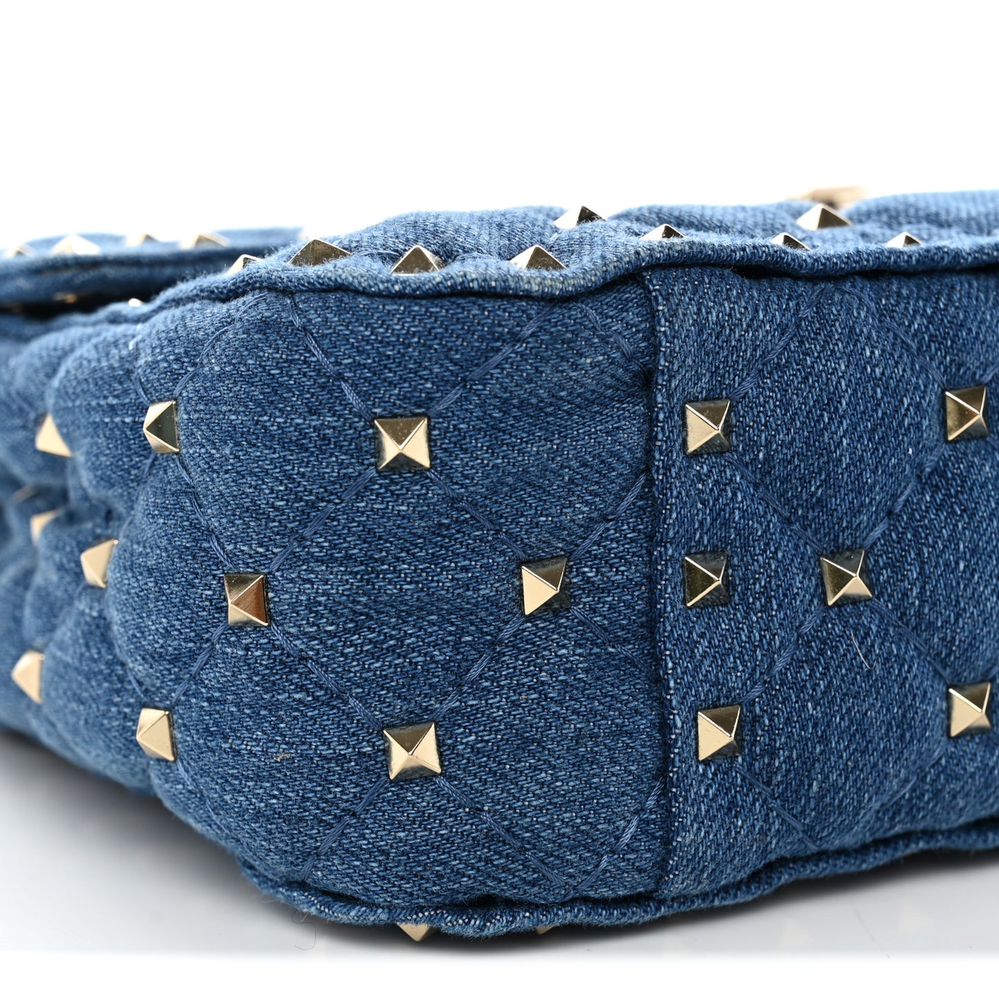 Denim Medium Rockstud Spike Shoulder Bag Denim