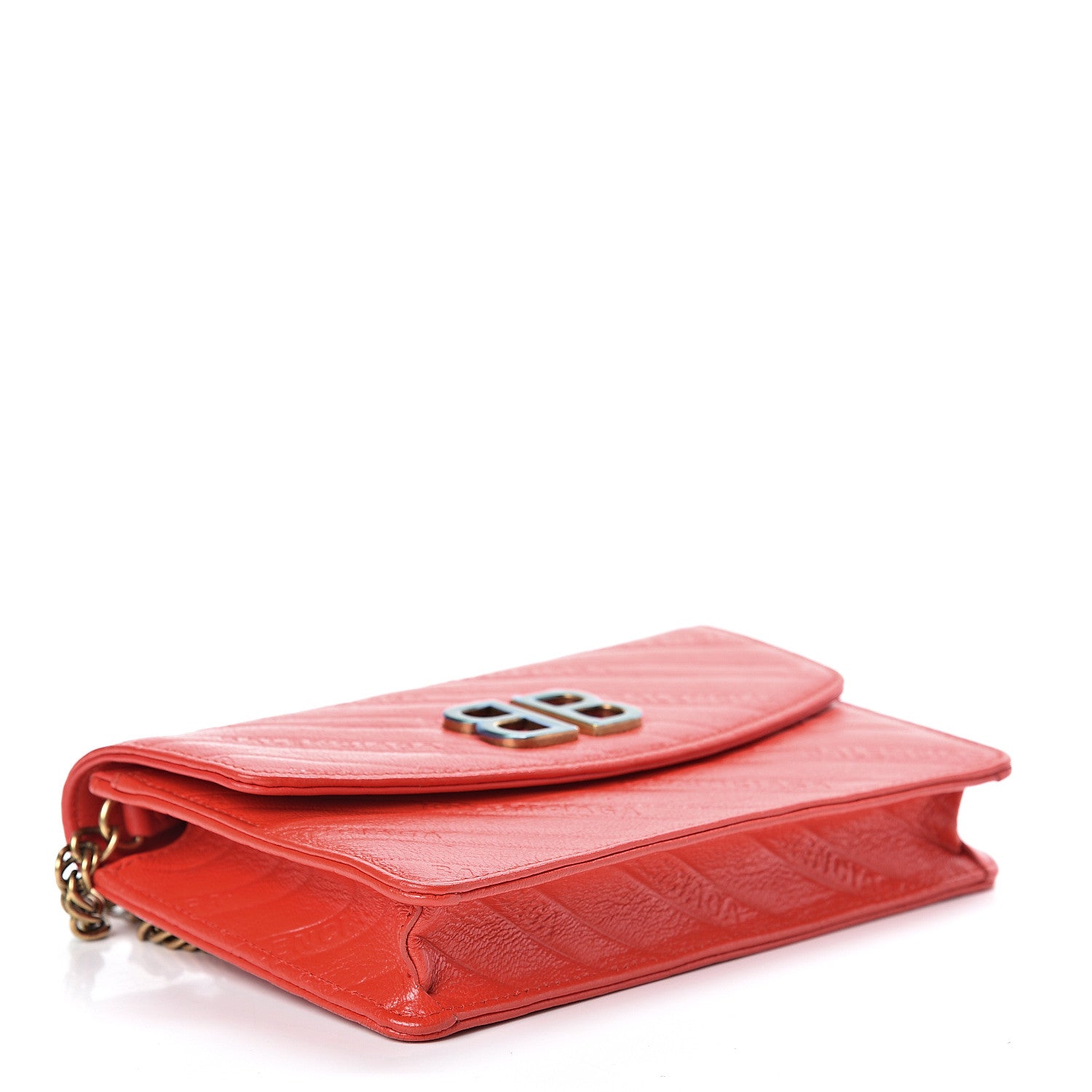 Balenciaga Shiny Goatskin Logo Embossed BB Wallet On Chain Vivid Red 4 of 11