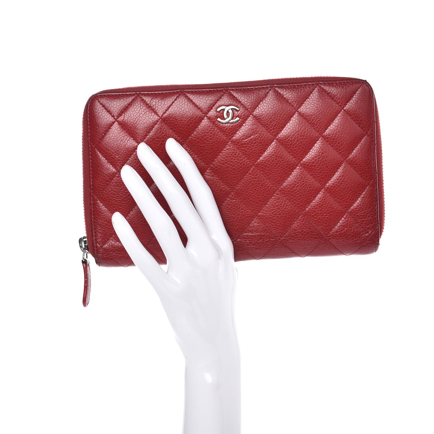 Chanel Caviar Quilted Large Zip Around Organizer Wallet Red 2 of 19