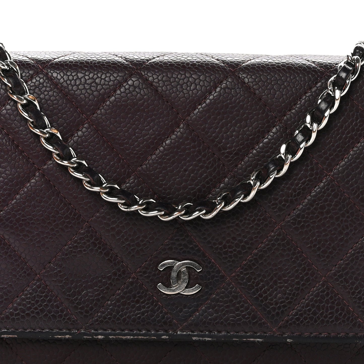 Caviar Quilted Wallet on Chain WOC Burgundy