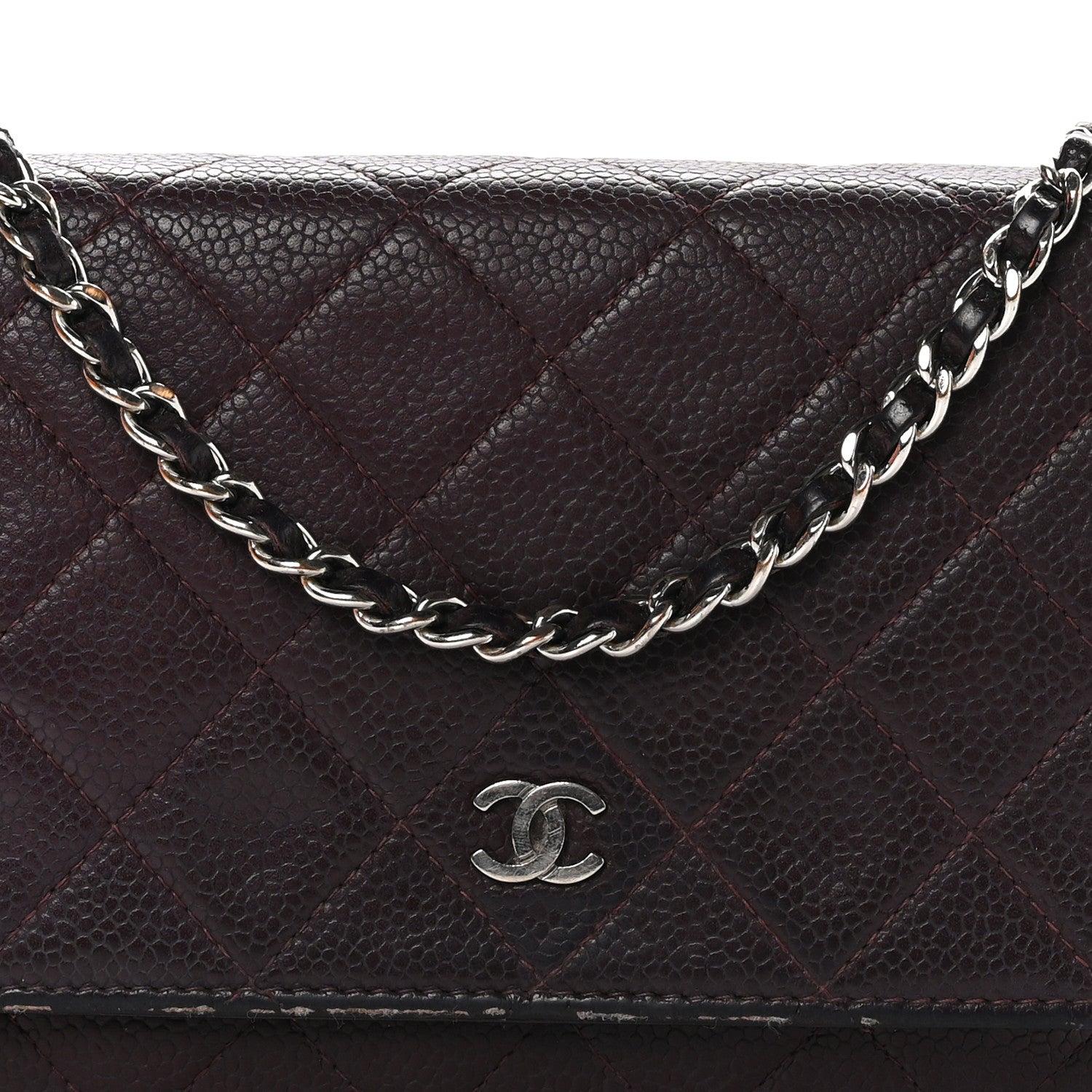 Chanel Caviar Quilted Wallet on Chain WOC Burgundy 9 of 14