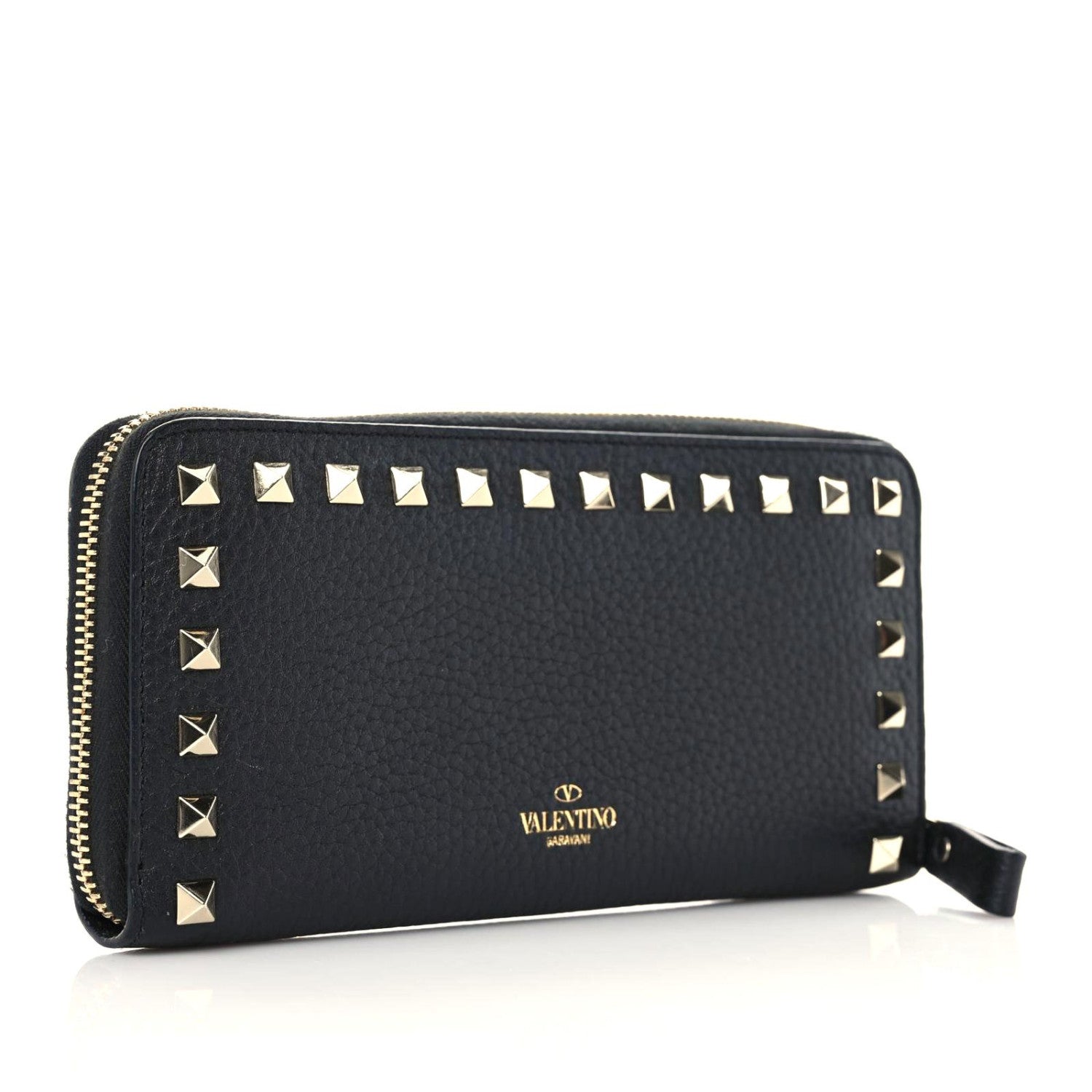 Valentino Garavani Pebbled Calfskin Rockstud Zip Around Wallet Black 3 of 10