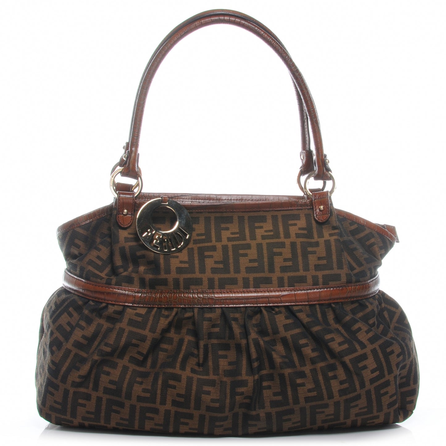 Zucca Calfskin Crocodile Embossed Large Chef Shopper Tote Tobacco