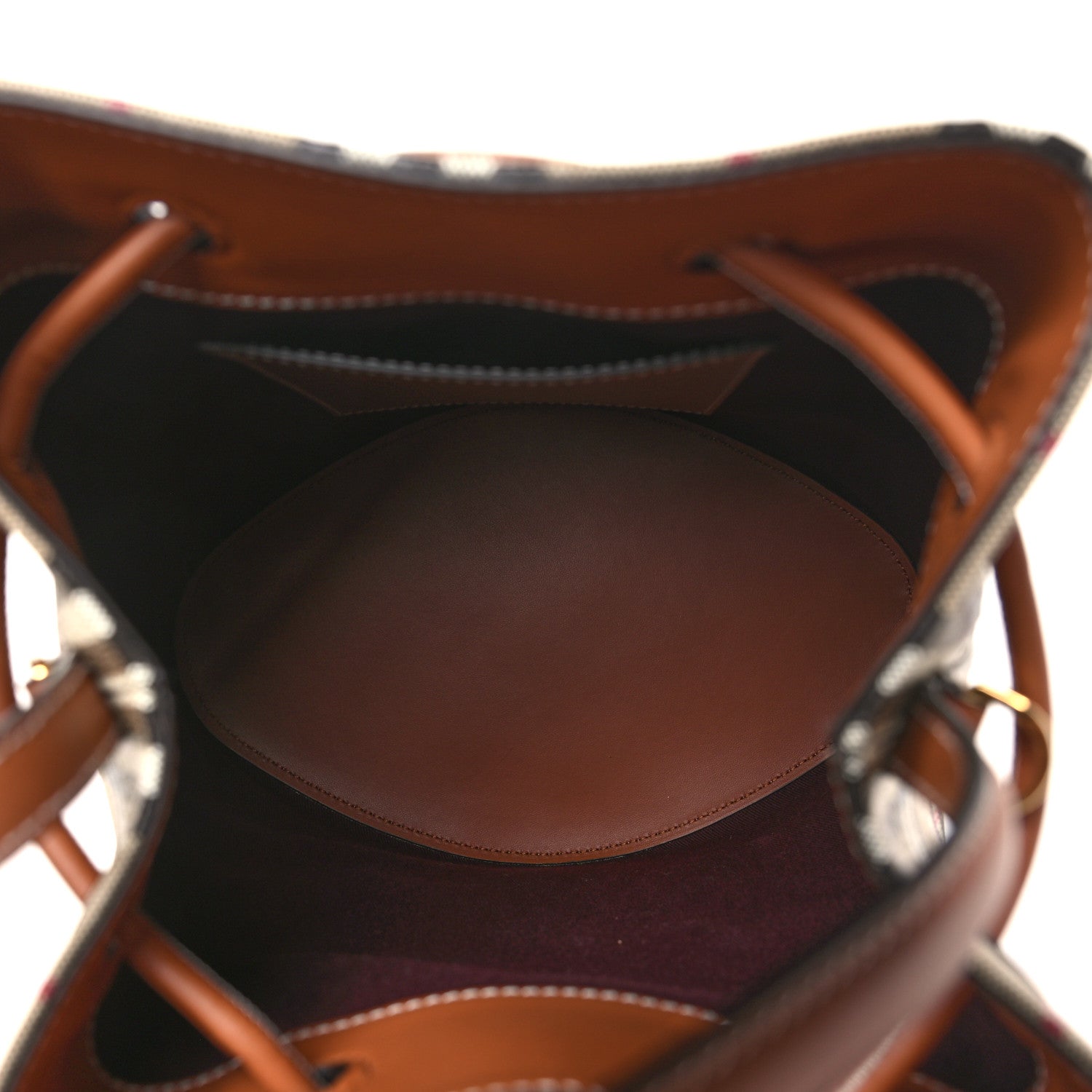 Burberry E-Canvas Vintage Check Small Drawstring Bucket Bag Briar Brown 5 of 9