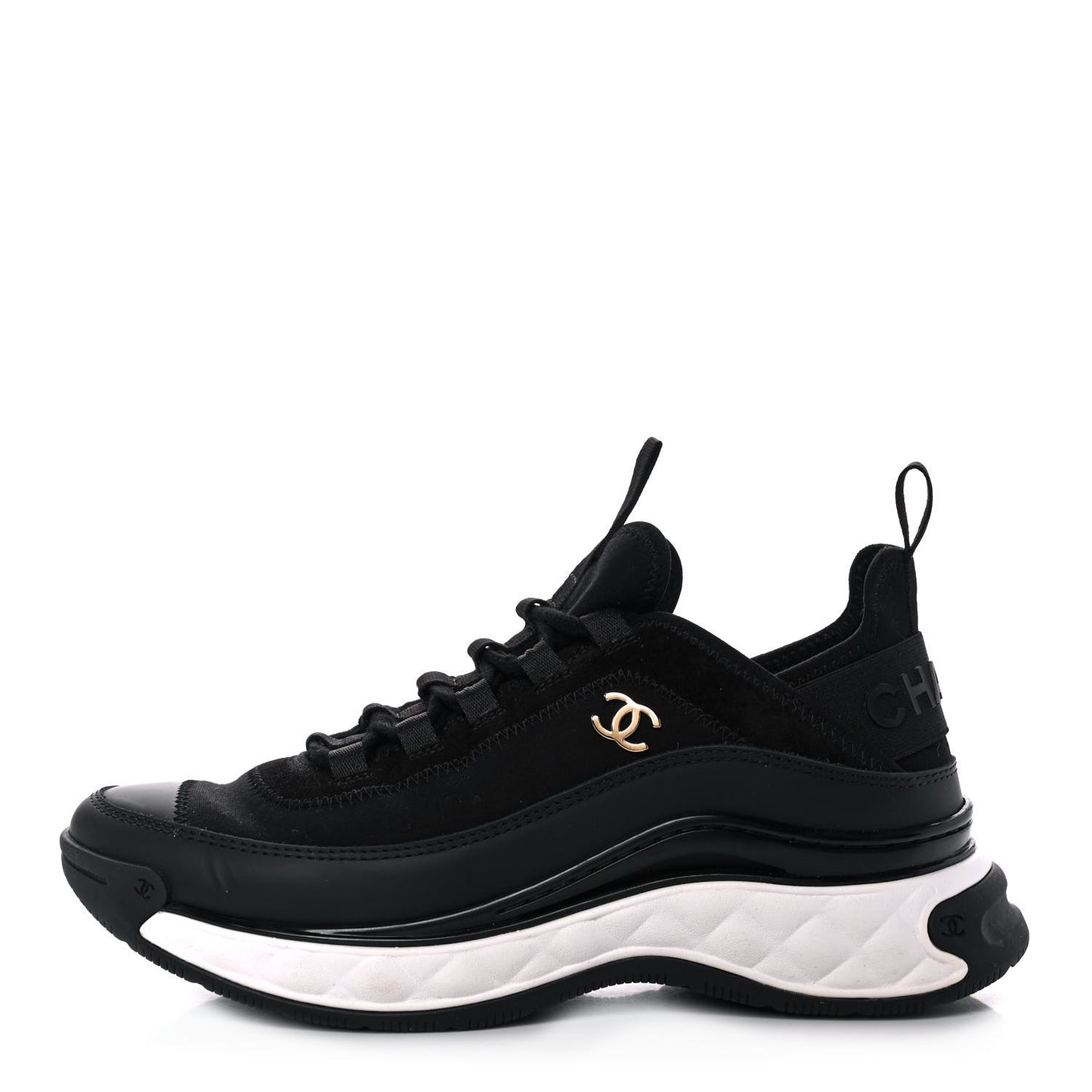 Velvet Calfskin Mixed Fibers CC Sneakers 38 Black
