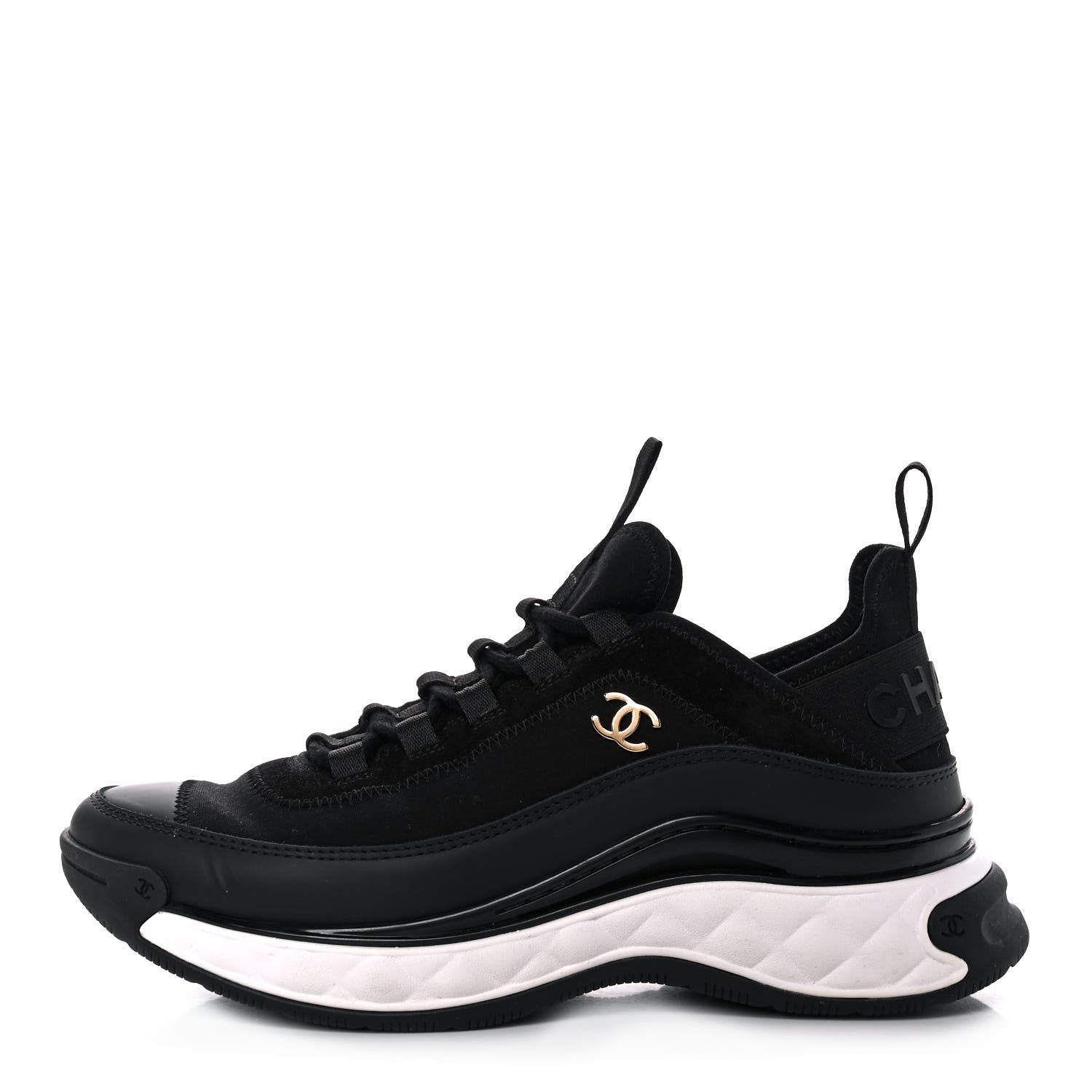 Chanel Velvet Calfskin Mixed Fibers CC Sneakers 38 Black 1 of 9