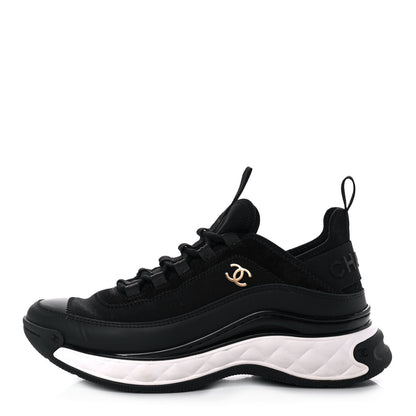 Chanel Velvet Calfskin Mixed Fibers CC Sneakers 38 Black 1 of 9